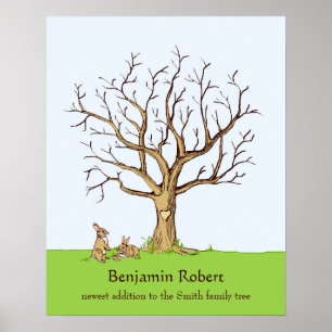 Baby Fingerprint Tree Poster (Colour, Bunnies)