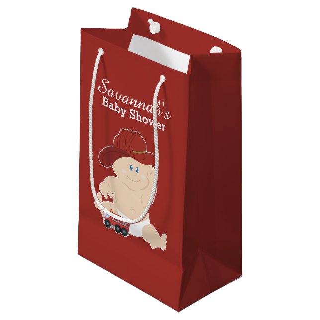 Baby Firefighter Fireman Baby Shower Gift Bag (Front Angled)