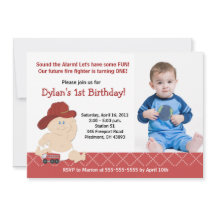 Baby Firefighter Photo Anniversaire Invitation Que