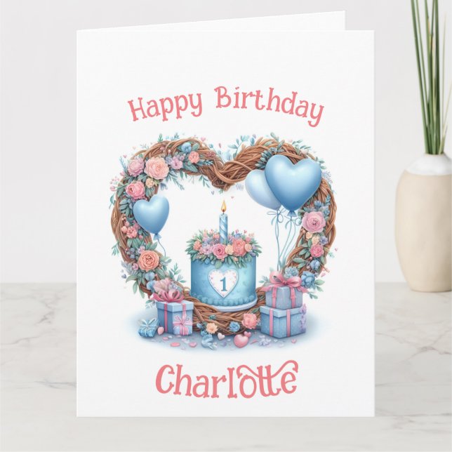 Baby First Birthday - Floral Wreath 1 - Card (Front)