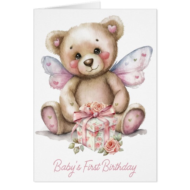 Baby First Birthday Teddy Bear Birthday Card (Devant)