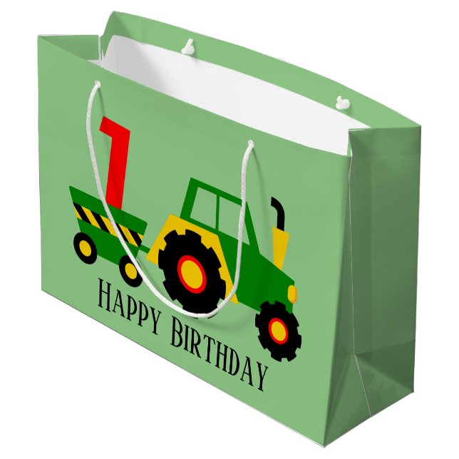 Baby first Birthday tractor party Large Gift Bag (Back Angled)