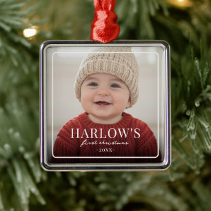 Baby First Chirstmas Simple Boarder Photo  Ceramic Metal Ornament