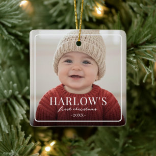 Baby First Chirstmas Simple Boarder Photo  Ceramic Ornament