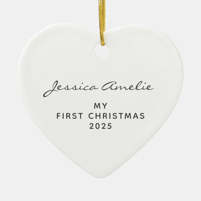 Baby First Christmas 2024 Personalized White Photo Ceramic Ornament (Front)