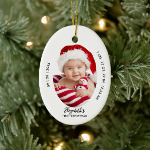 Baby First Christmas Birth Stats Name Minimal Chic Ceramic Ornament