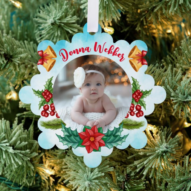 Baby First Christmas Blue Watercolor Ornament Card (Insitu (Tree))
