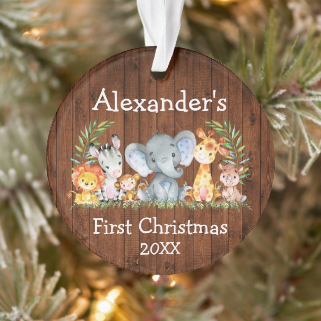 Baby First Christmas Bois Safari Animaux ronde (Arbre)