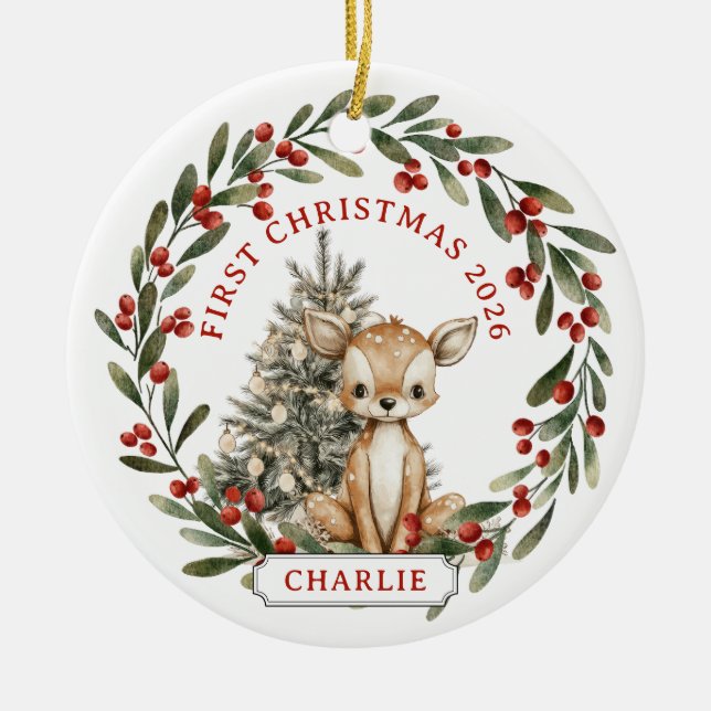 Baby First Christmas Ceramic Circle Ornament (Front)