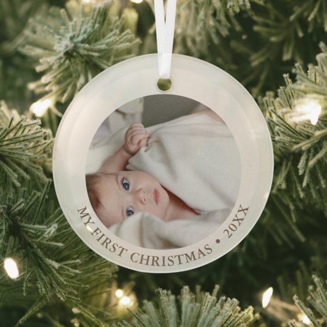 Baby First Christmas | Custom Photo and Text Glass Ornament (Insitu)