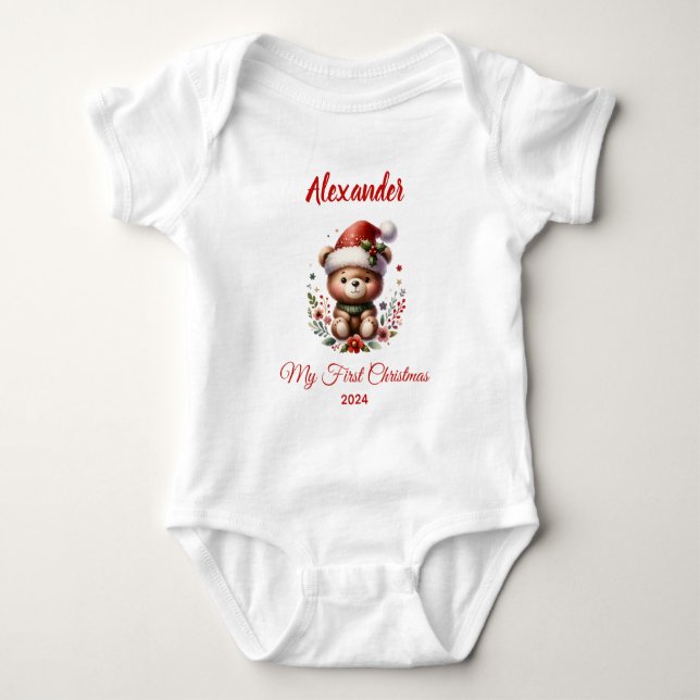 Baby first Christmas cute Bear personalized Bodysuit (Front)