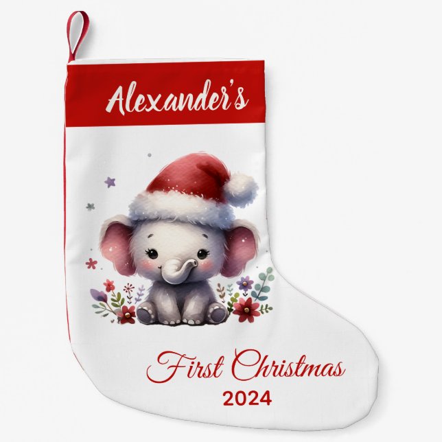 Baby first Christmas cute Elephant personalized Small Christmas Stocking (Front)