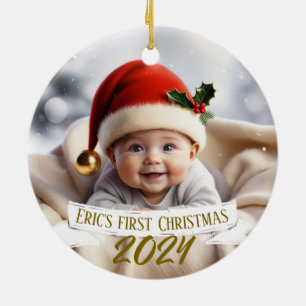 Baby First Christmas Cute Fox Ceramic Ornament
