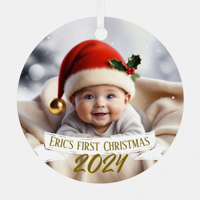 Baby First Christmas Cute Fox  Metal Ornament (Back)