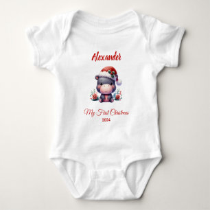 Baby first Christmas cute Hippo personalized Bodysuit