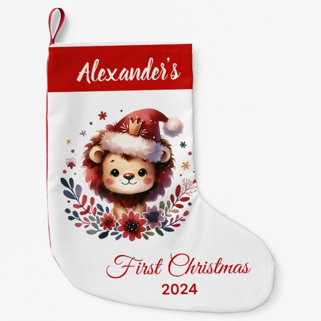 Baby first Christmas cute Lion personalized Small Christmas Stocking (Front)