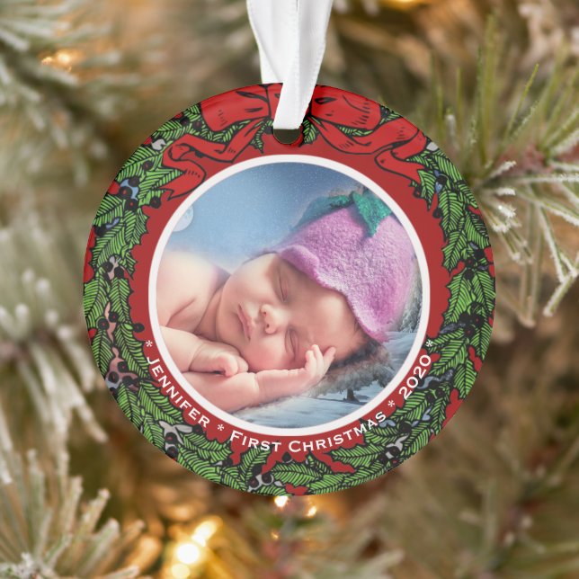 Baby first Christmas cute photo Ornament (Tree)