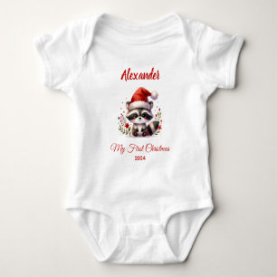 Baby first Christmas cute Racoon personalized Bodysuit