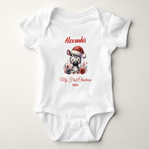 Baby first Christmas cute zebra personalized Bodysuit