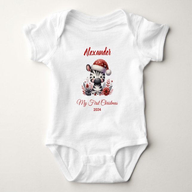 Baby first Christmas cute zebra personalized Bodysuit (Front)