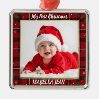 Baby First Christmas Elegant Chic Photo Metal Ornament