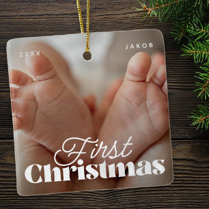 Baby First Christmas Elegant Modern Custom Photo Ceramic Ornament