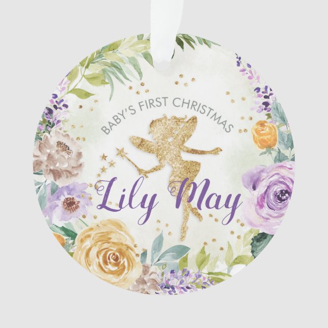 Baby First Christmas Fairy and Flowers Ornament (Front)