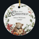 Baby First Christmas Floral Personalized Photo Ceramic Ornament<br><div class="desc">Baby First Christmas Floral Personalized Photo Ceramic Ornament</div>