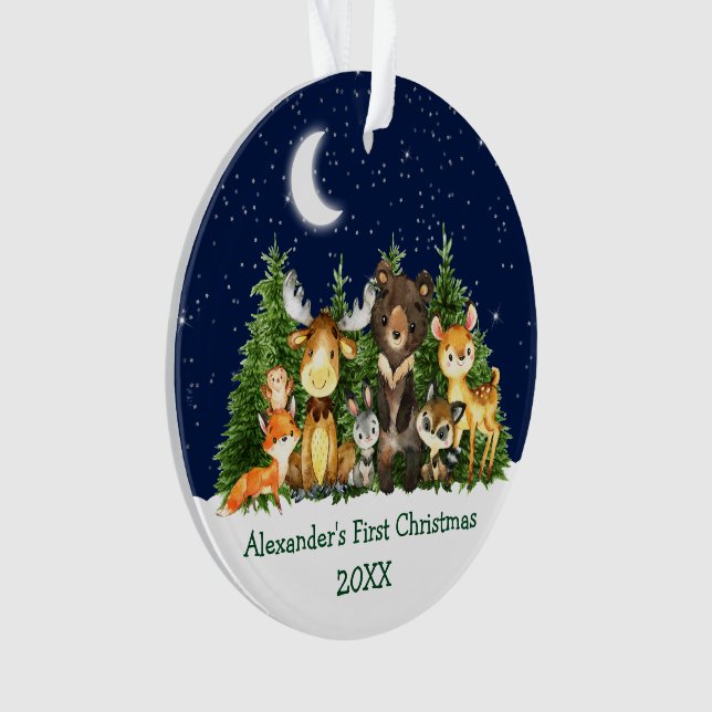 Baby First Christmas Forest Animals - PHOTO BACK Ornament (Front)