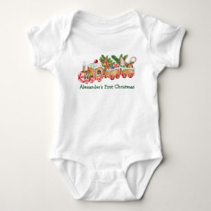 Baby First Christmas Gingerbread Train Candy Bodysuit