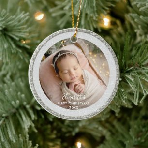 Baby First Christmas Glitter Sparkles Snowflakes Ceramic Ornament