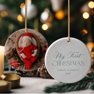 Baby First Christmas Green Photo Keepsake Ceramic Ornament