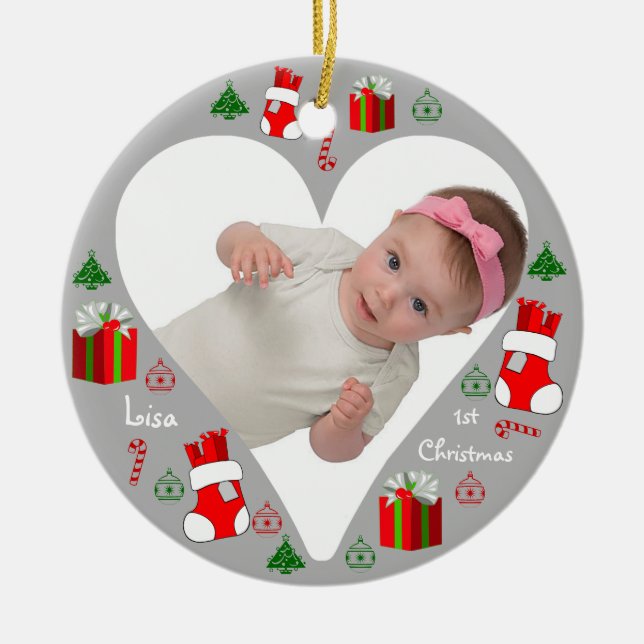 Baby First Christmas Insert Photo Ornament Heart (Front)