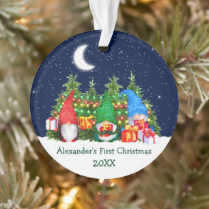 Baby First Christmas Lights Aquarelle Gnomes Sky
