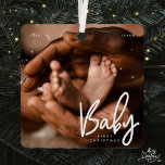 Baby First Christmas Modern Elegant Chic Photo Metal Ornament<br><div class="desc">Design is composed of modern chic typography with sans serif and serif font. Add a custom photo of baby and year.</div>