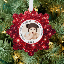 Baby First Christmas Name Photo Red
