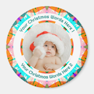 Baby First Christmas Orange Teal Family Photo Gift Magnet