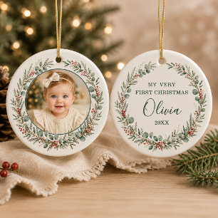 Baby First Christmas Personalized Photo Ceramic Ornament