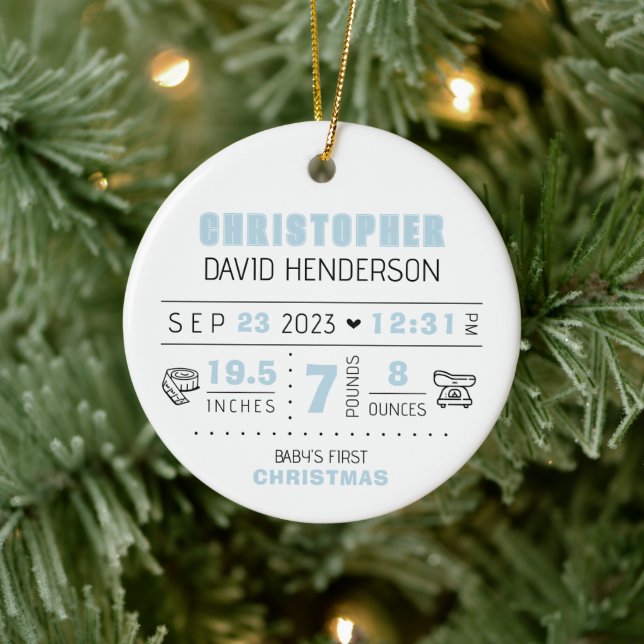 Baby First Christmas Photo Birth Date Weight Ceramic Ornament (Tree)