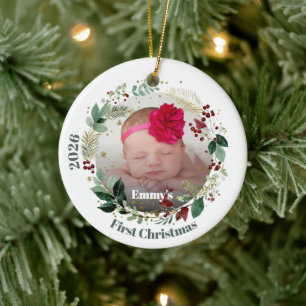 Baby First Christmas Photo Ceramic Ornament