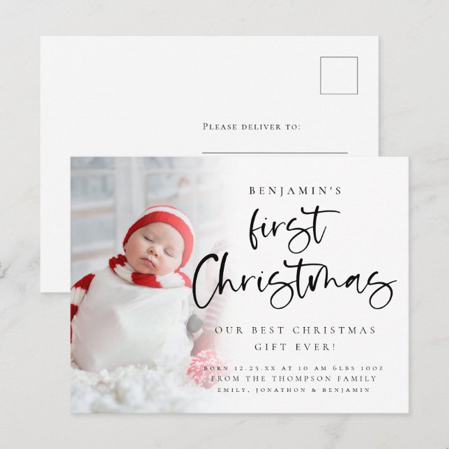 Baby First Christmas Photo Faire-part de naissance (Devant / Derrière)