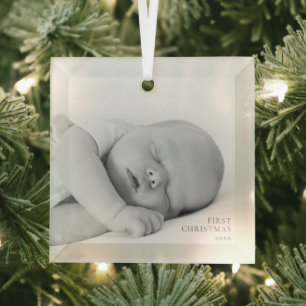 Baby First Christmas Photo Glass Keepsake Custom Ornament