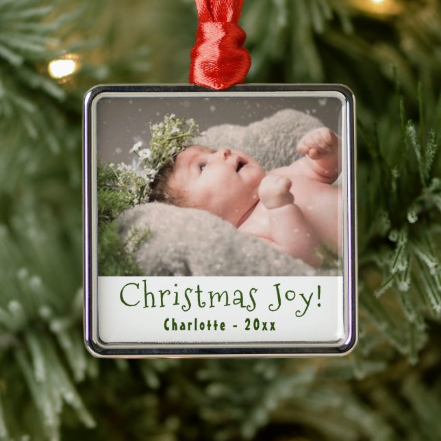 Baby First Christmas Photo Metal Ornament (Tree)