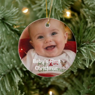 Baby First Christmas Photo Name Year Ceramic Ornament