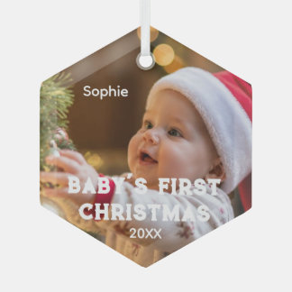 Baby First Christmas Photo Name Year Glass Ornament