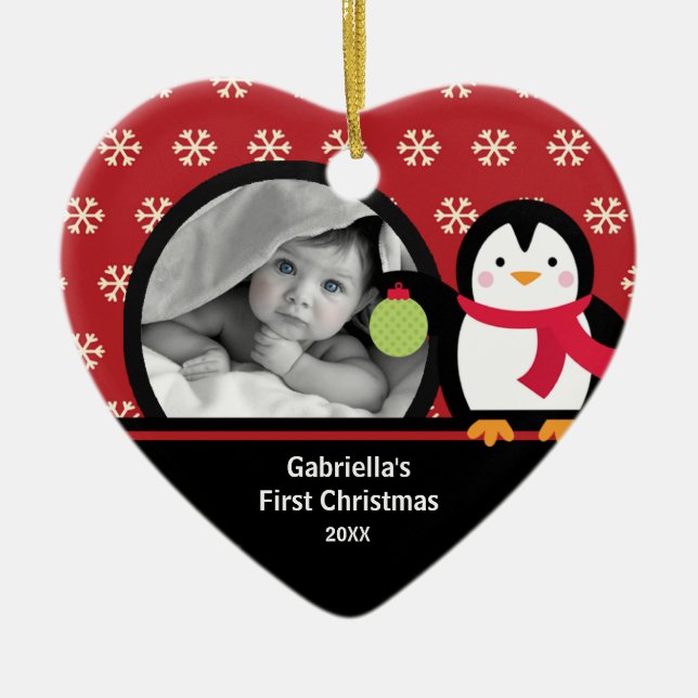 Baby First Christmas Photo Ornement Pingouin (Devant)