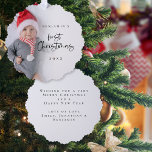 Baby First Christmas Photo Overlay Script Ornament Card<br><div class="desc">Baby First Christmas Photo Overlay Script Ornament. Your baby’s first Christmas is very special, and this handy all-in-one ornament and card, has a photo of your new arrival, name and year, with First Christmas in a stylish set script, and your message and names on the back, ready for your recipients...</div>