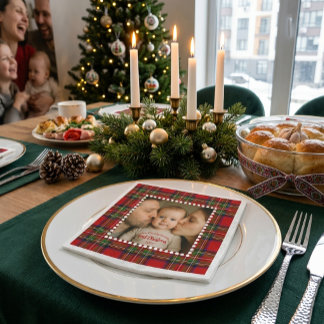 Baby First Christmas Photo Tartan Plaid Napkin