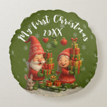 Baby First Christmas Pillow - Cute Holiday Gnomes