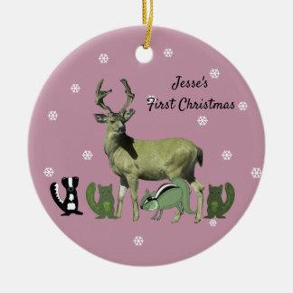 Baby First Christmas Pink Forest Animals Ornament